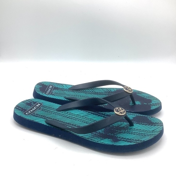 Coach Authentic Flip Flop Sandals Teal 9-10 - Picture 2 of 10